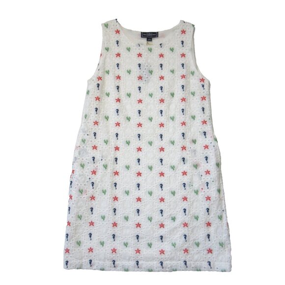 NWT Kiel James Patrick KJP Deep Sea Shift in White Embroidered Eyelet Dress 6 - Picture 1 of 7